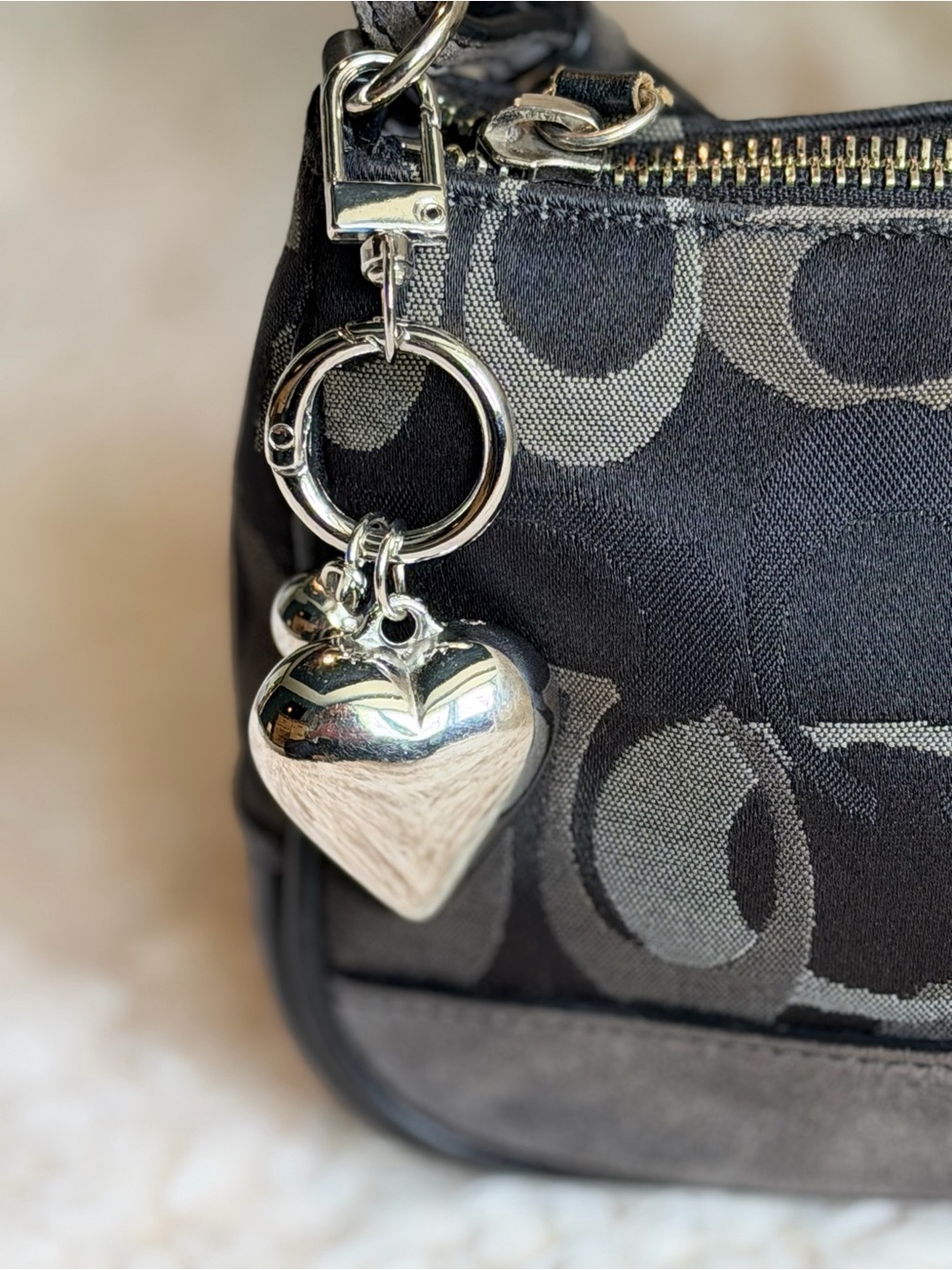 🩶✨ NWT Silver Puffy Heart Bag Charm Keychain Purse Accessory